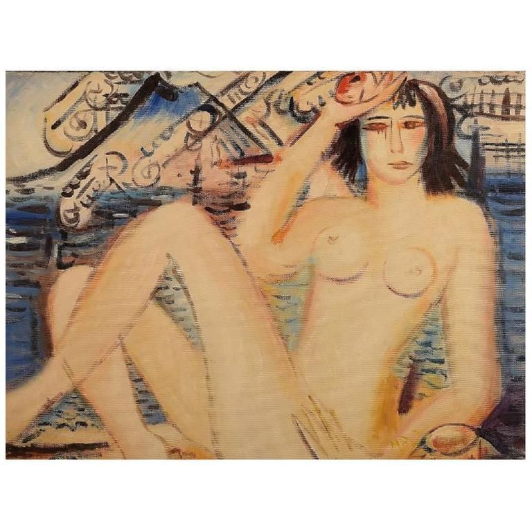 Oil On Canvas, Naked Woman, Unknown Artist, 20th Century