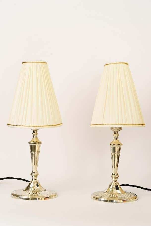 2 Table Lamps Alpaca With Oval Base And Fabric Shades Vienna Around 1920s photo Lighting