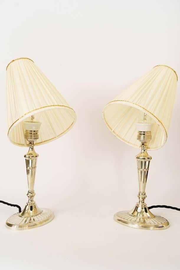 2 Table Lamps Alpaca With Oval Base And Fabric Shades Vienna Around 1920s photo vinterior