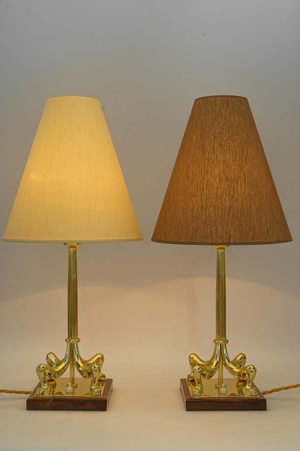 2 Big Art Deco Table Lamps With Fabric Shades Vienna Around 1920s photo vinterior