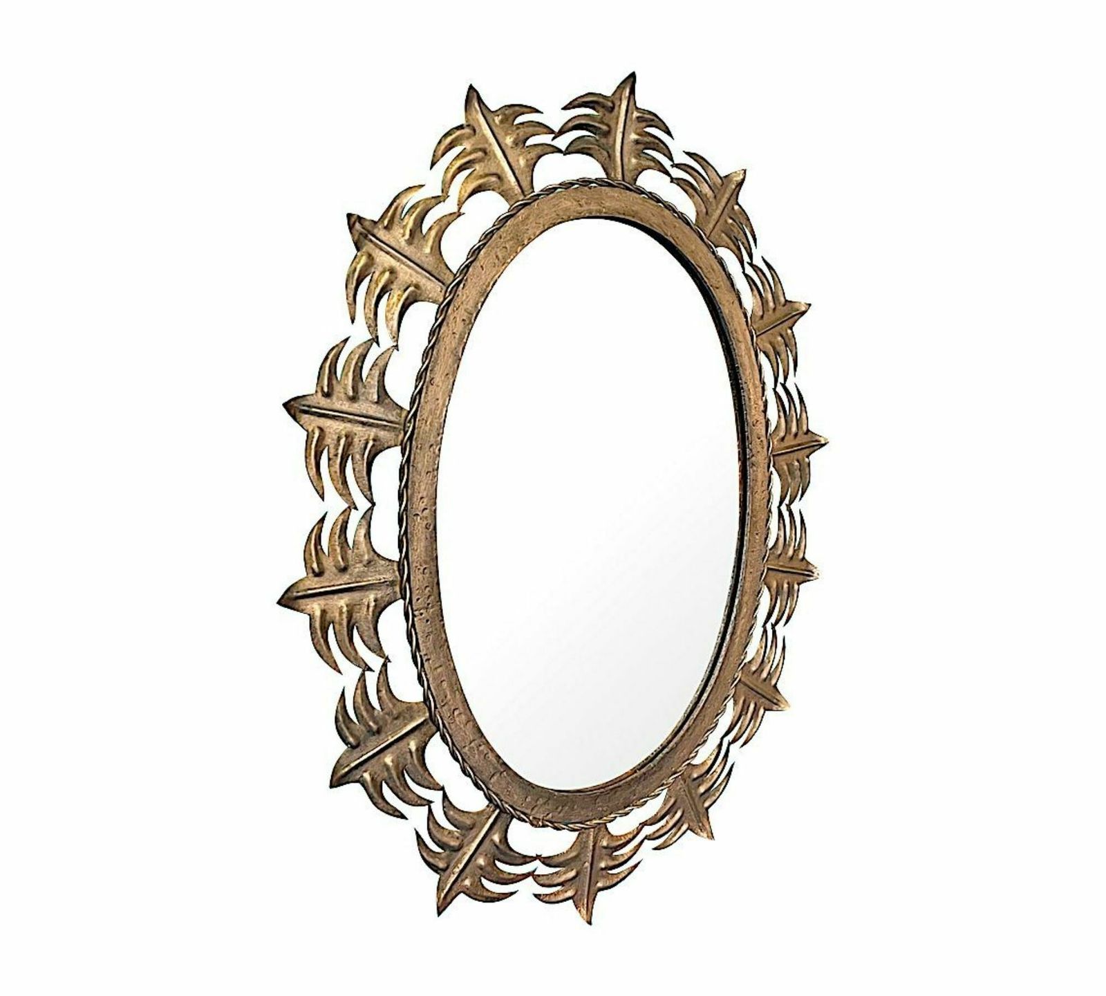 A Spanish Sunburst 1950s Gilt Metal Oval Mirror With Ornate Edging. photo for sale