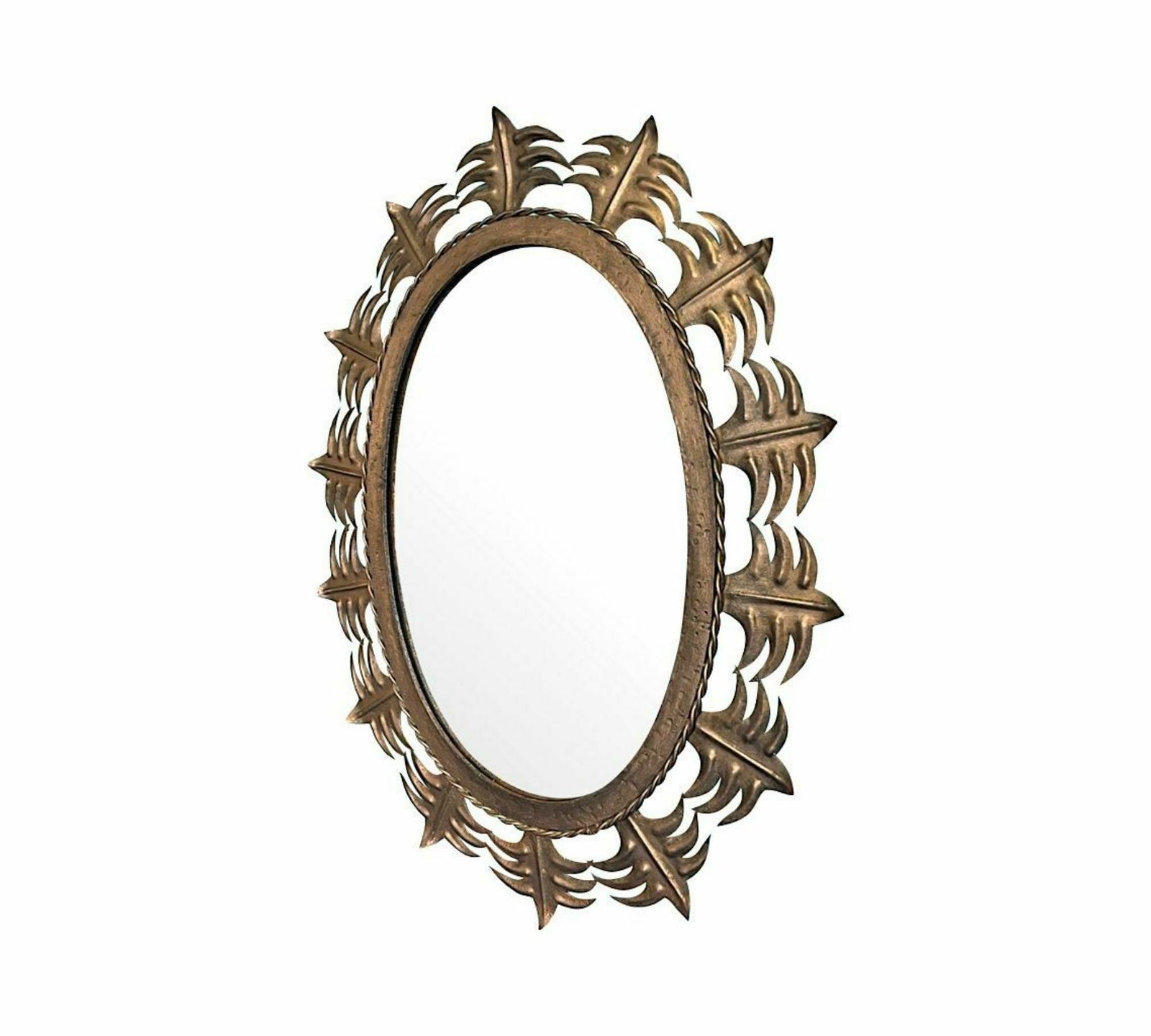 A Spanish Sunburst 1950s Gilt Metal Oval Mirror With Ornate Edging. photo vinterior