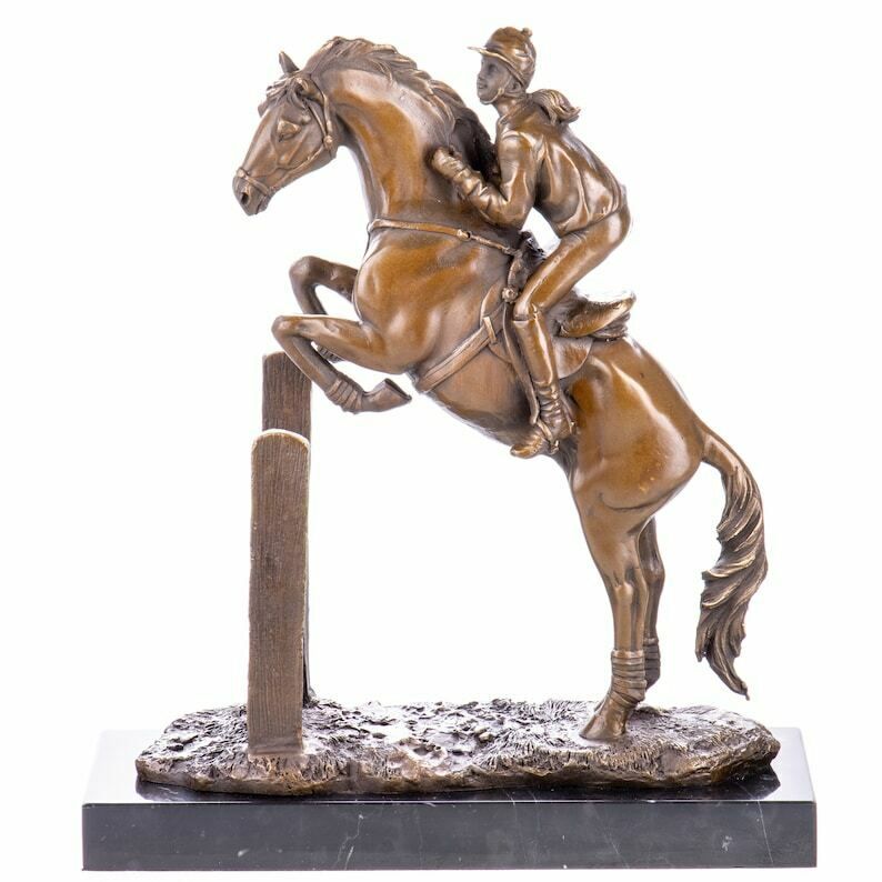 Bronze Sculpture Bronze Figure Show Jumper With Horse Gift For A Horse Lover photo for sale