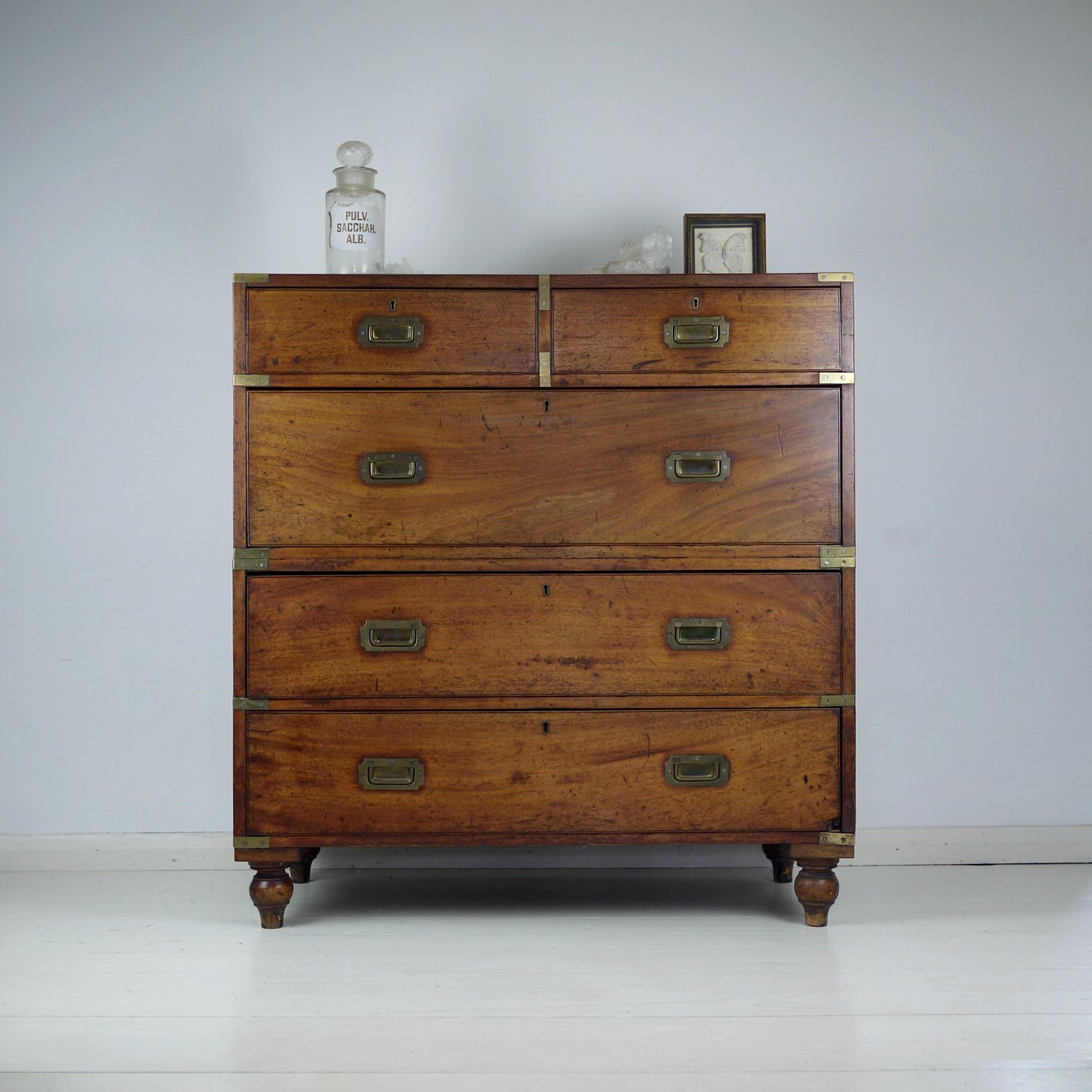 Antique 19th Century Mahogany Campaign Chest Of Drawers