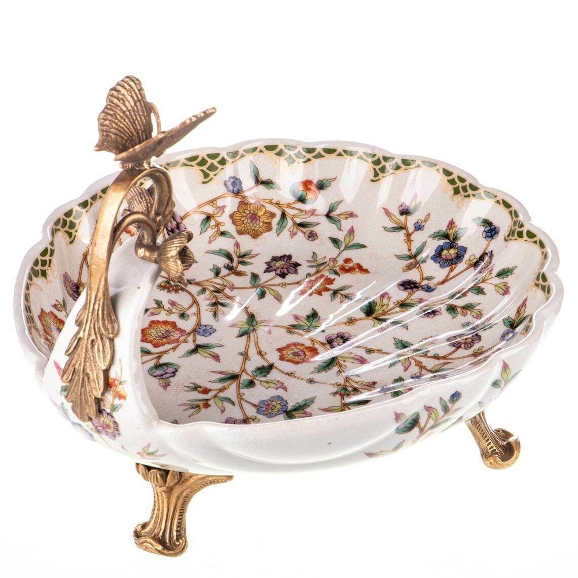 Decorative Bowl, Plateau Made Of Porcelain And Bronze, Bowl With Butterfly, Antique Home Deco