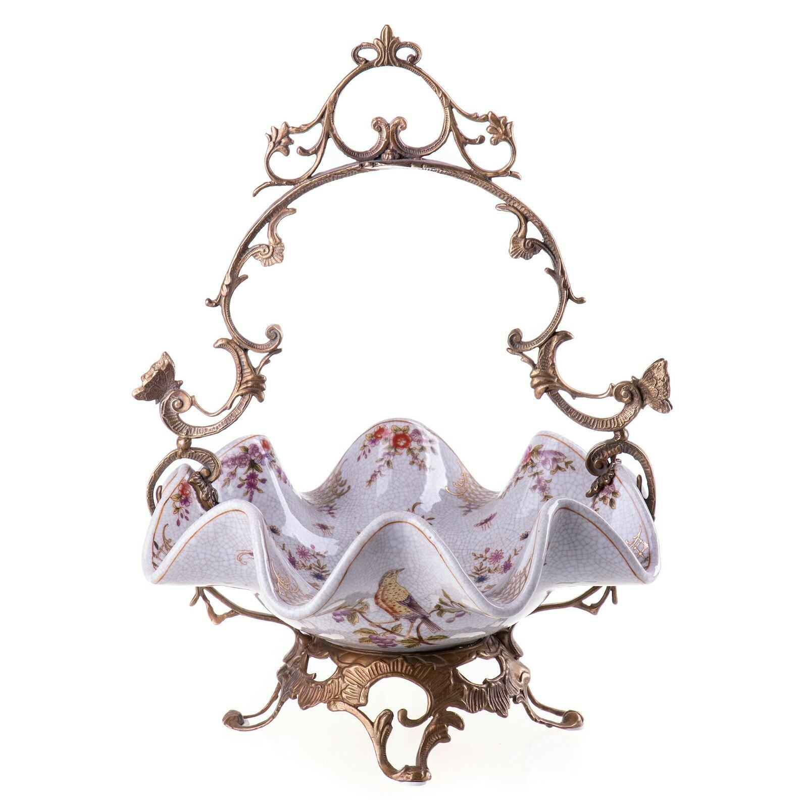 Antique Style Porcelain Bronze Bowl, Bowl With Butterflies And Flowers