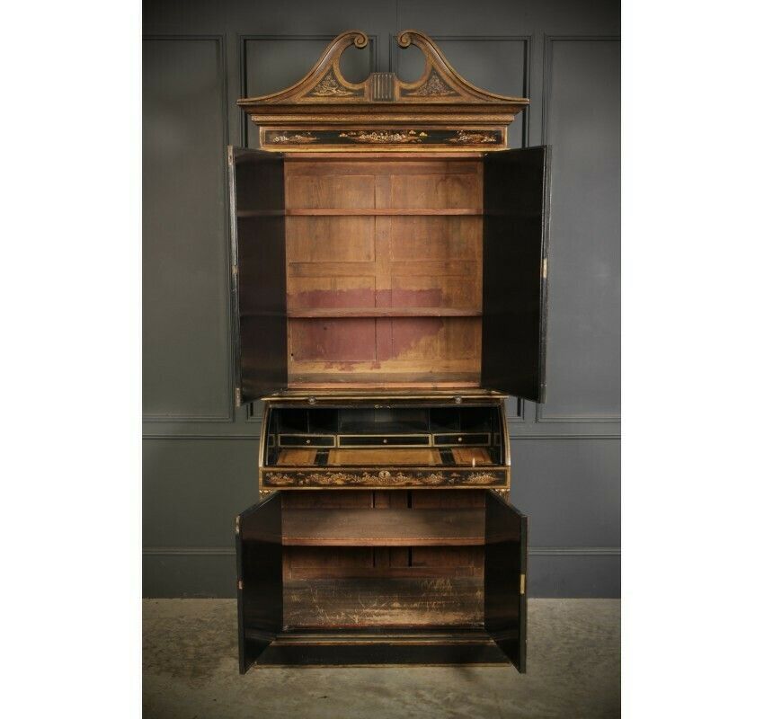 Magnificent Early 19th Century Chinoiserie Black Lacquered Bureau Bookcase photo 5135.0