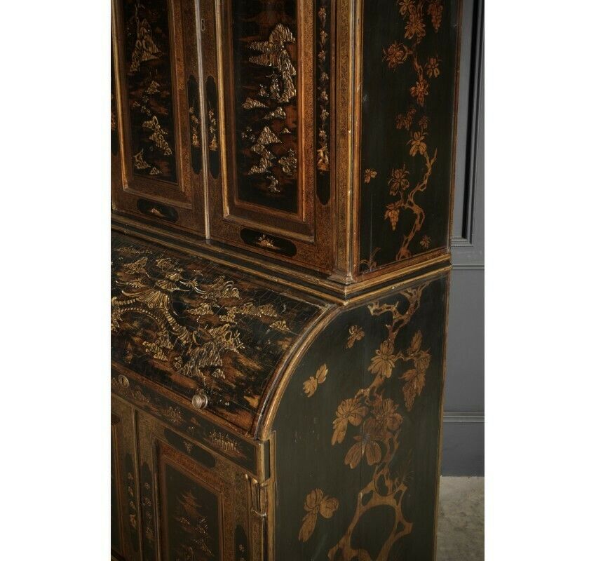photo furniture Magnificent Early 19th Century Chinoiserie Black Lacquered Bureau Bookcase