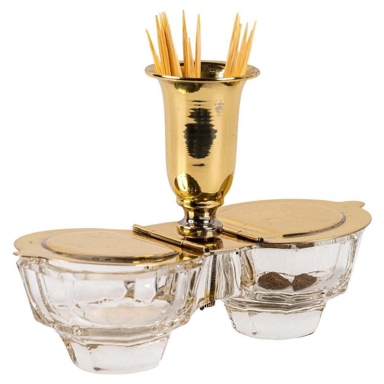 Art Deco Salt And Pepper Cellars With Toothpick Holder Around 1920s