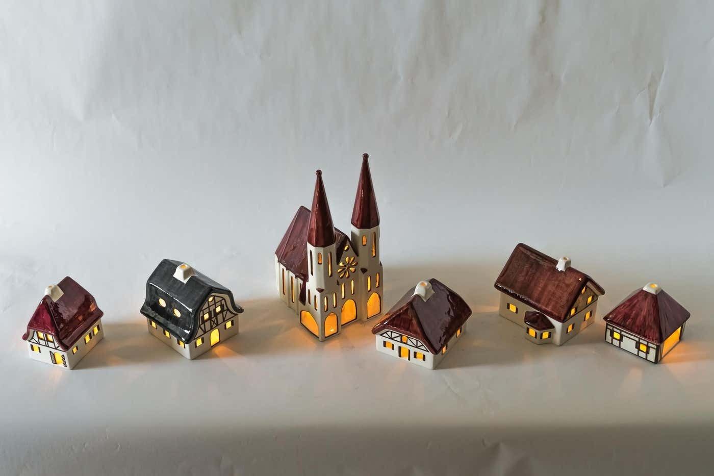 746.0 Christmas Ceramic Houses For Candle Light Deco In Shape Of A Village Around 1970 photo