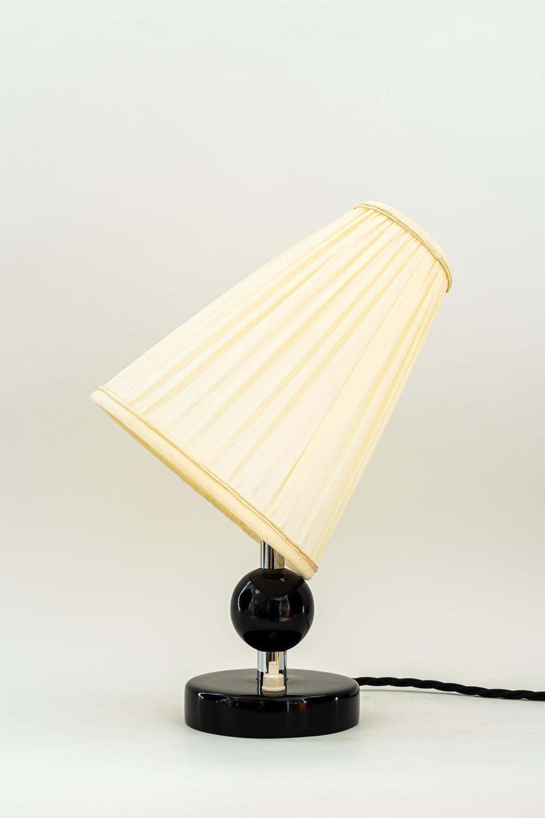 Art Deco Wood Base Table Lamp With Fabric Shades Around 1920s photo furniture