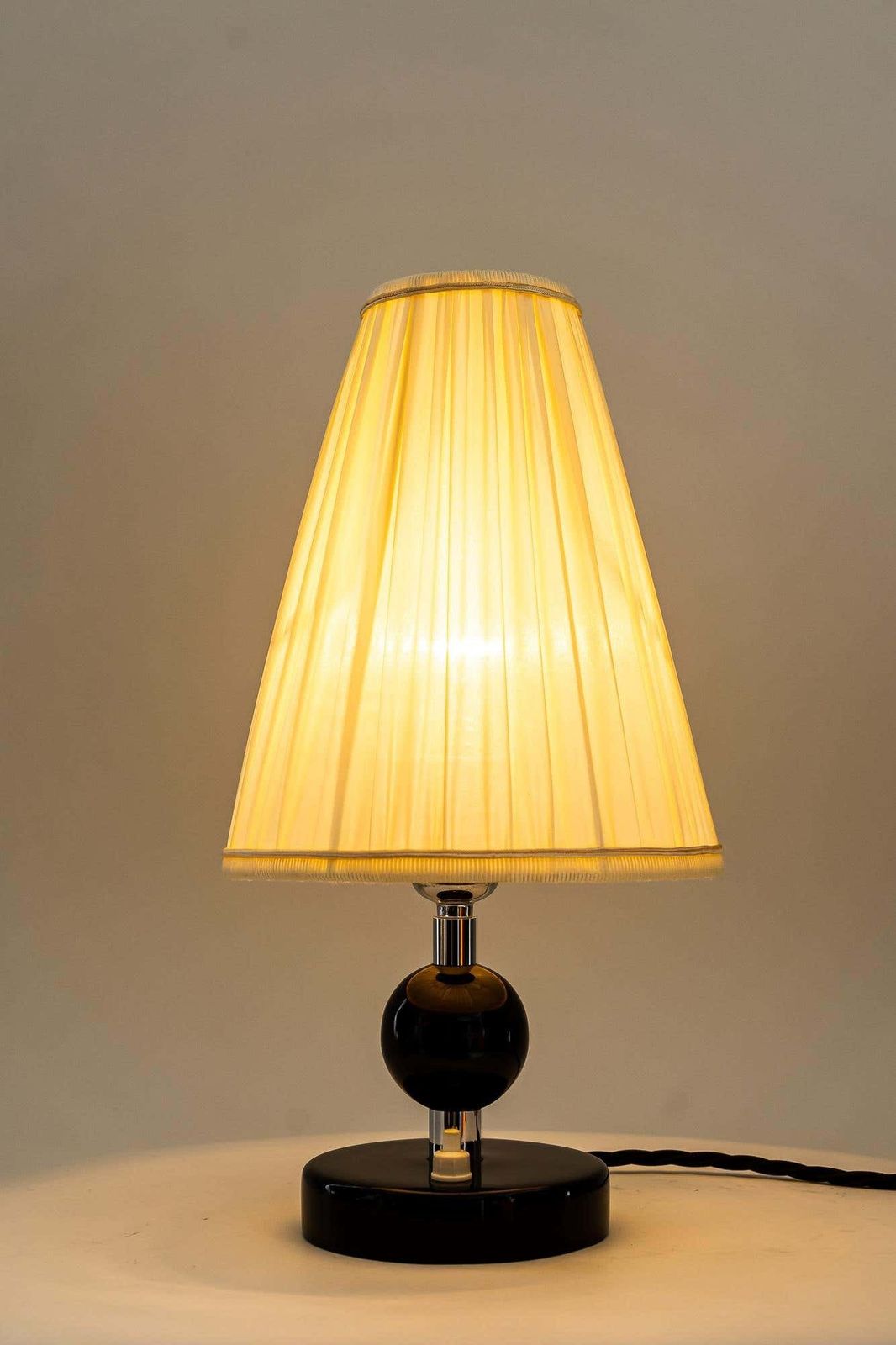 Art Deco Wood Base Table Lamp With Fabric Shades Around 1920s photo 333.0
