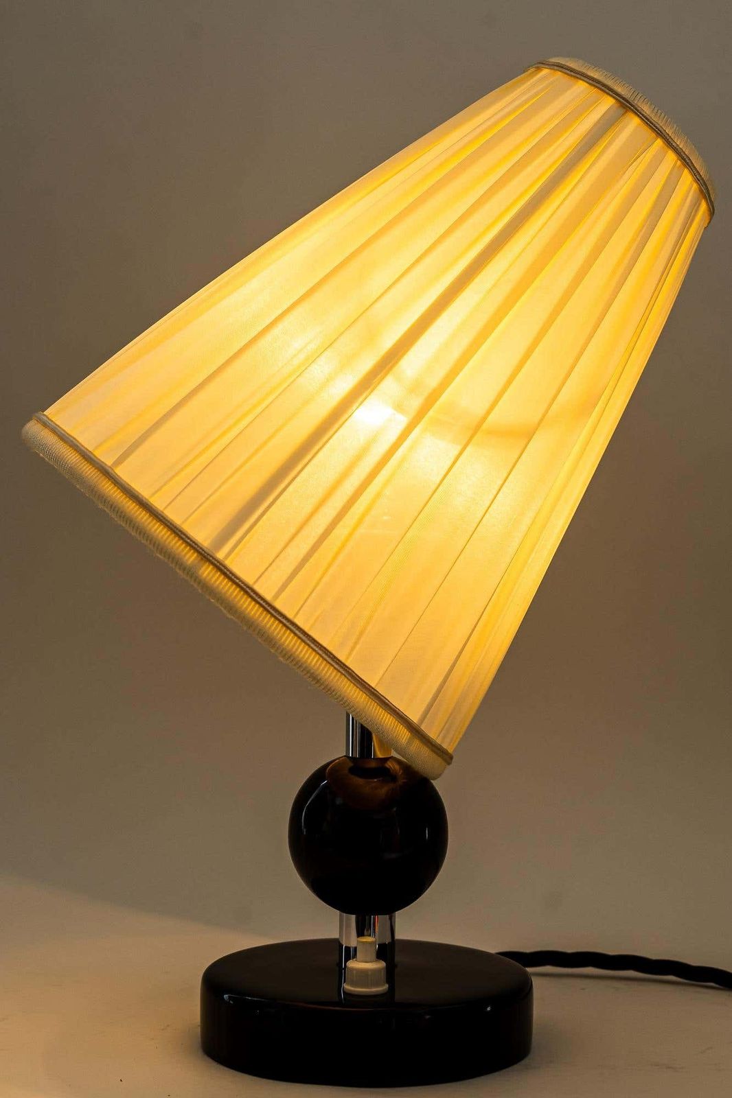 Art Deco Wood Base Table Lamp With Fabric Shades Around 1920s photo vinterior