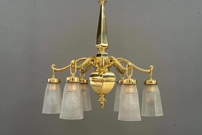 Art Deco Chandelier With Original Glass Shades Vienna Around 1920s photo 2808.0