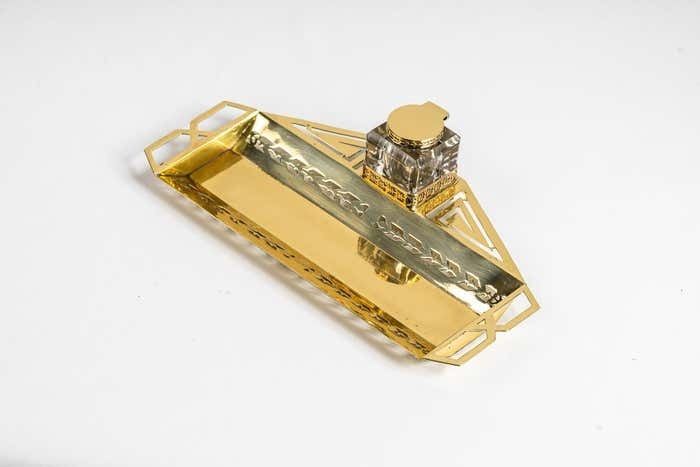 Art Deco Inkwell With Original Inkwell Glass, Vienna, Around 1920s photo vintage