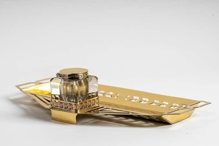 298.0 Art Deco Inkwell With Original Inkwell Glass, Vienna, Around 1920s photo