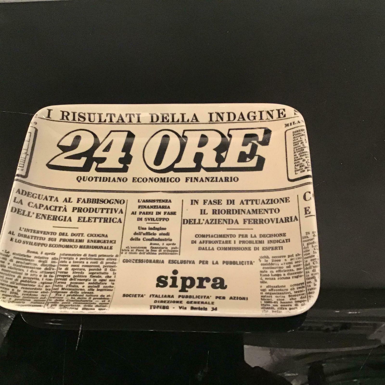 Piero Fornasetti Ashtrays " 24 Hour Newspaper "Ceramic 1950s Italy photo Home Decor