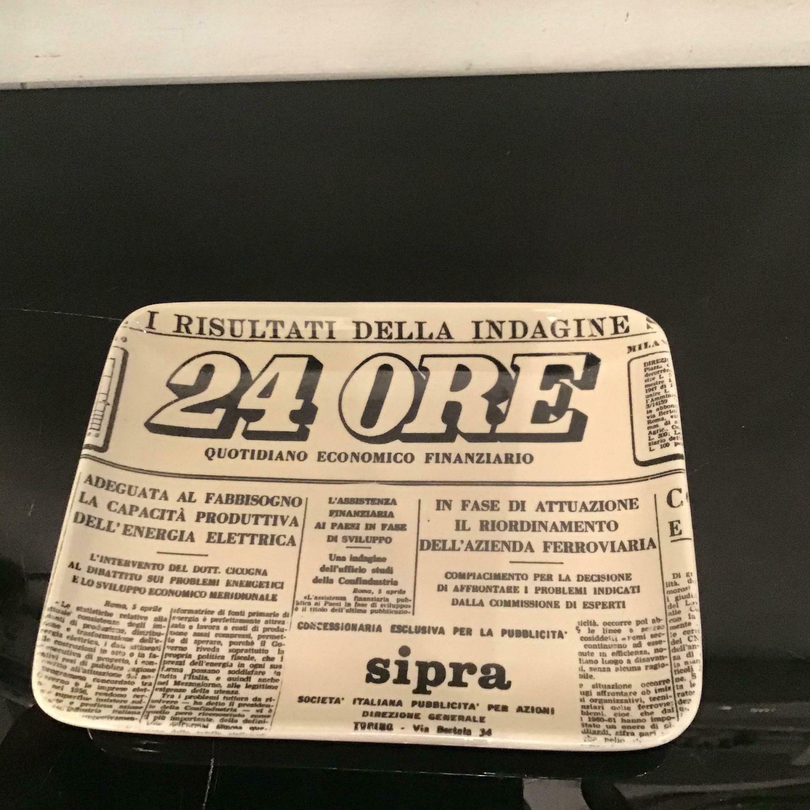 Piero Fornasetti Ashtrays " 24 Hour Newspaper "Ceramic 1950s Italy photo vintage