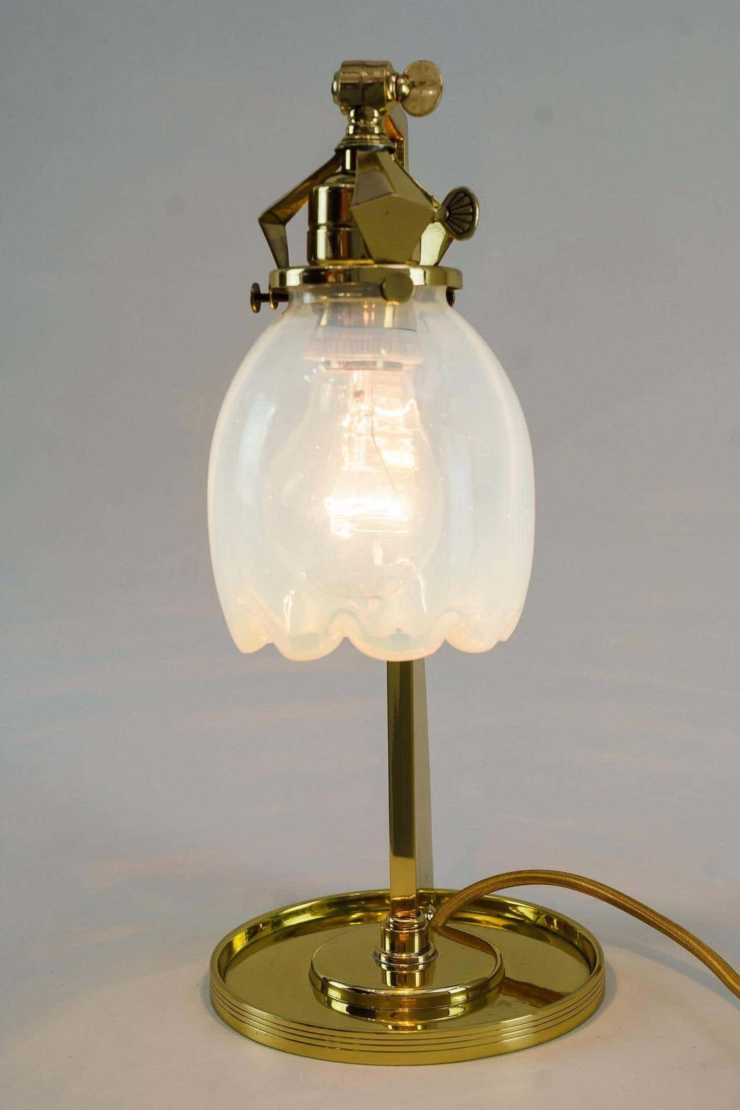 Rare Jugendstil Table Lamp With Original Opaline Glass Shade Vienna Around 1910 photo vintage