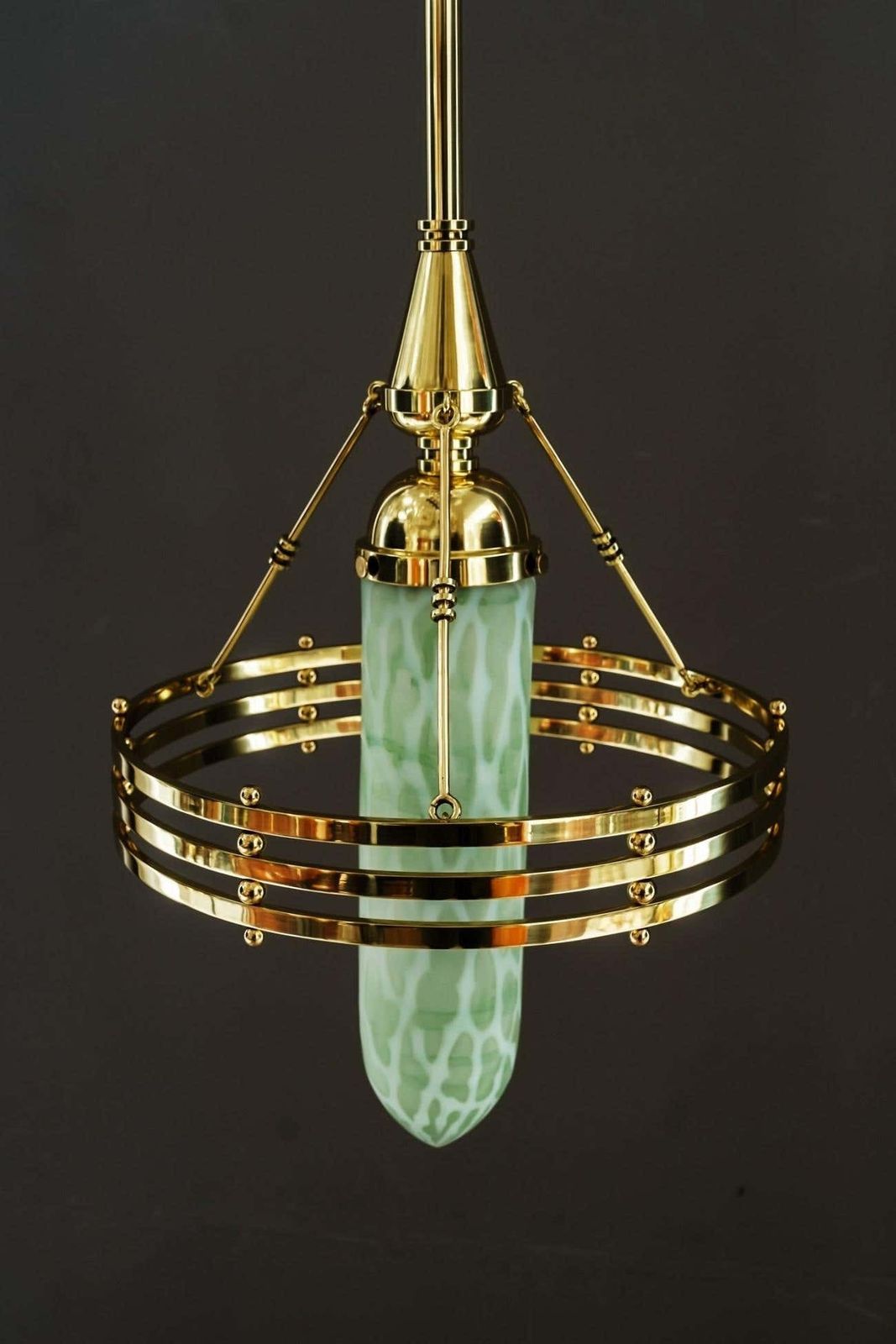Jugendstil Pendant With Palme Koenig Glass Shade Vienna Around 1910 photo 3416.0