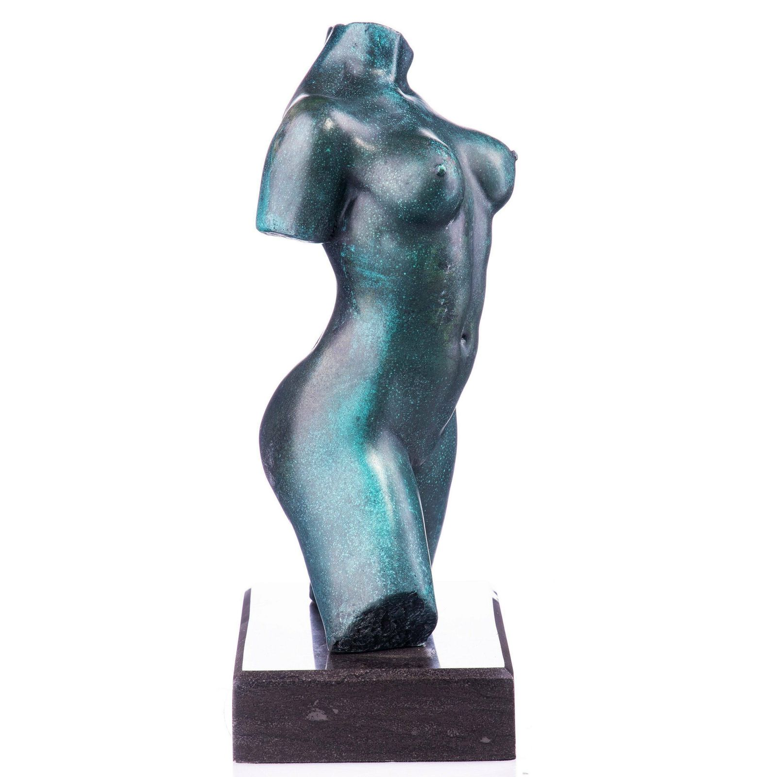 Modern Bronze Sculpture Of Female Torso With Green Patina
