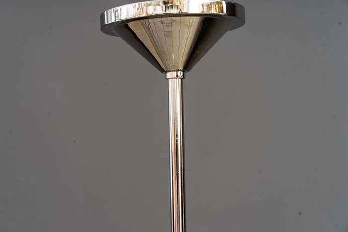 Art Deco Nickel, Plated Pendant With Original Glass Shade Around 1920s photo 964.0
