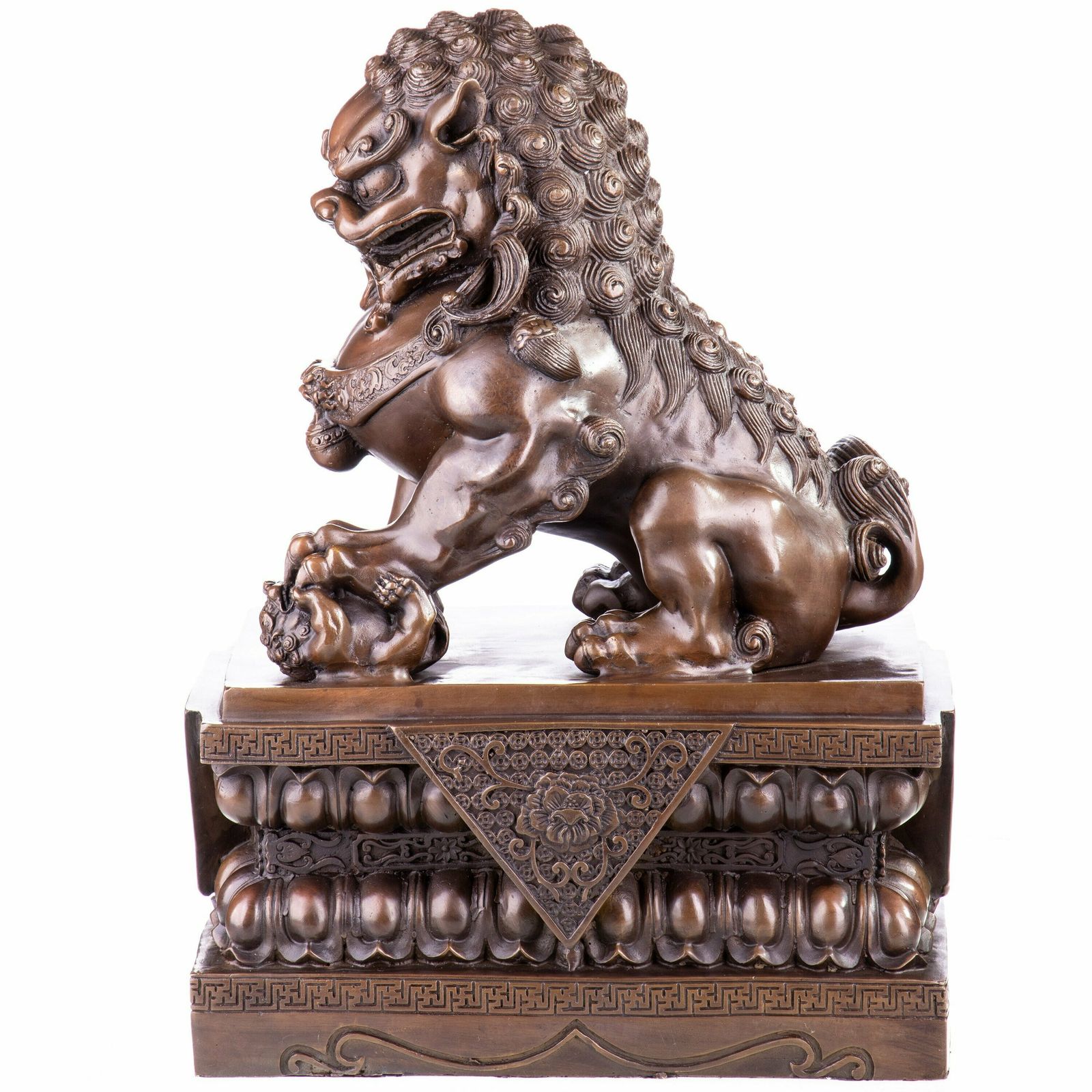 Asiatica Bronze Figure Chinese Temple Guardian Lion , Signed Statue Gift, Home Decor, Office Decoration