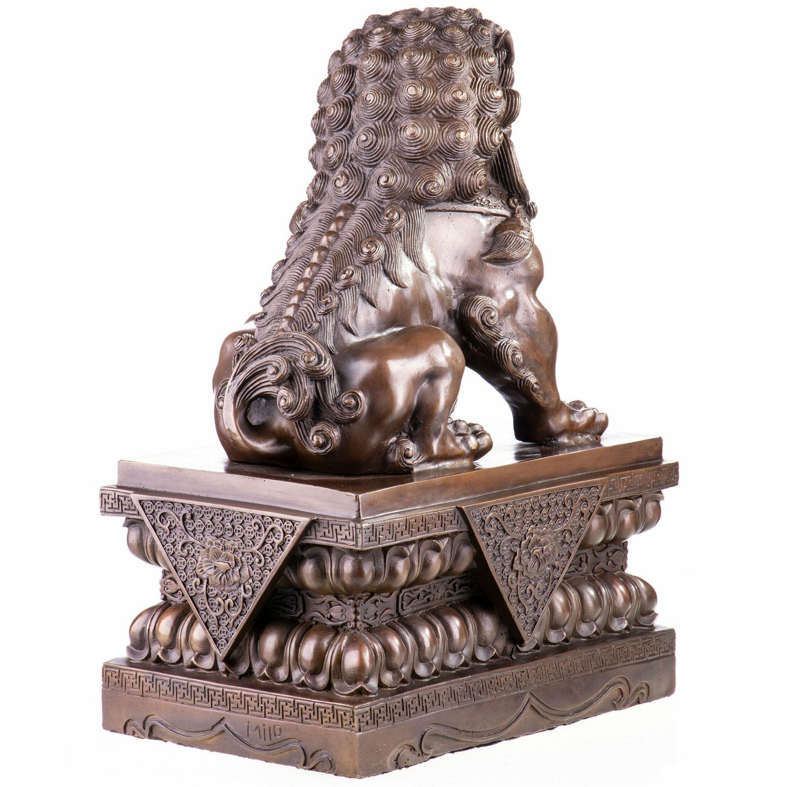 Asiatica Bronze Figure Chinese Temple Guardian Lion , Signed Statue Gift, Home Decor, Office Decoration photo Art