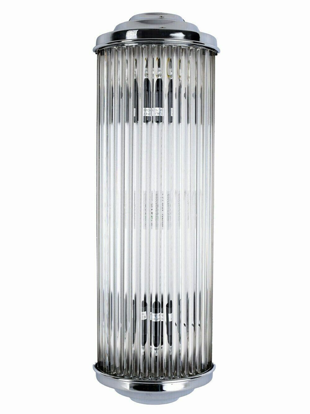 Art Deco Chrome Wall Lamp With Classic Glass Rods, Petitot, Cinema Light, Mirror Light, Lamp For Stairwell, photo buy