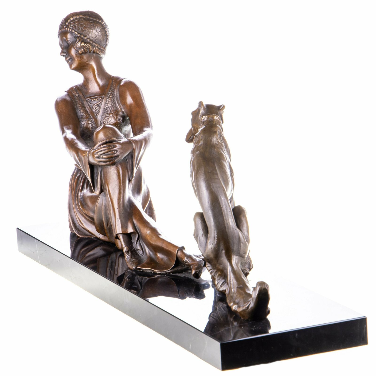 Art Deco Bronze Figure Sculpture Woman With Dog After D.H.Chiparus photo for sale