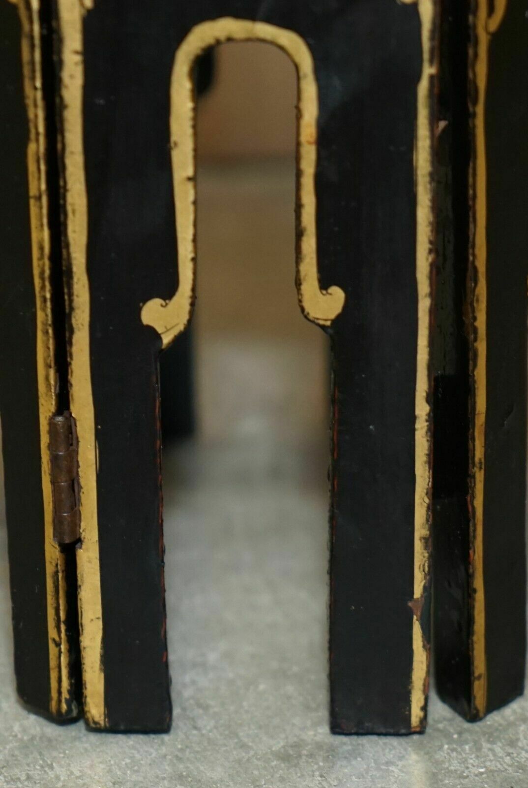 Antique Victorian Circa 1900 Chinese Chinoiserie Lacquered Folding Side Table photo vintage