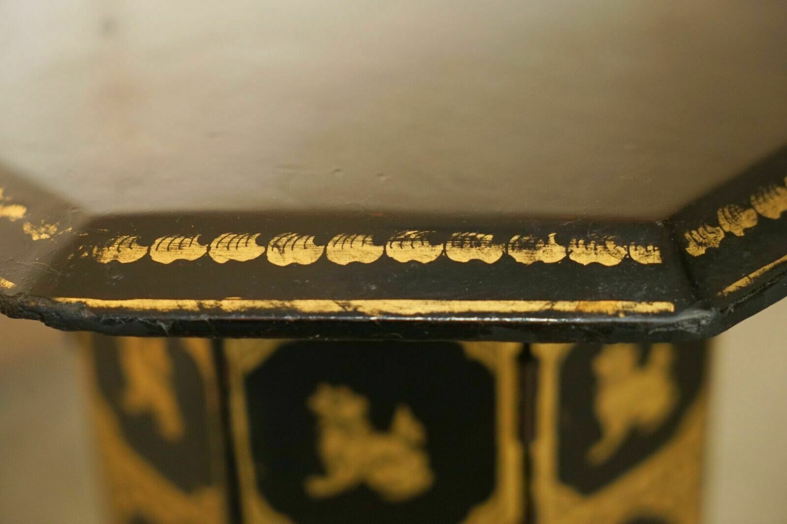 950.0 Antique Victorian Circa 1900 Chinese Chinoiserie Lacquered Folding Side Table photo