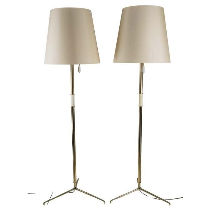 Pair Of Large J.T. Kalmar Floor Lamps ''Helios'' Mod. 2035, Brass 1960s