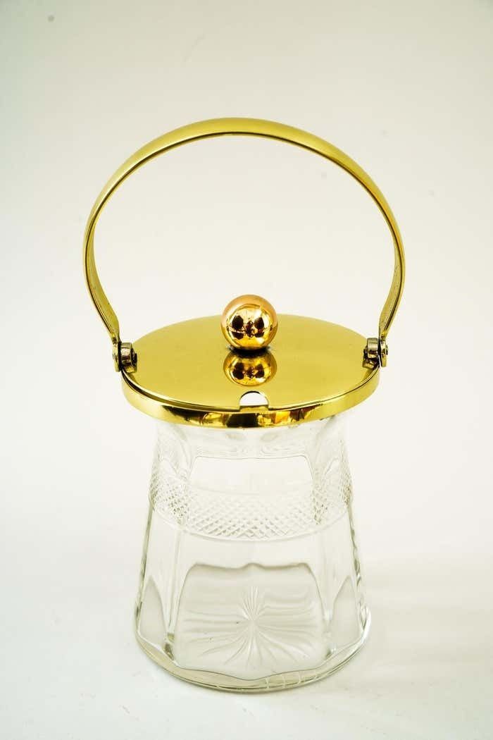 Art Deco Sugar Bowl With Brass And Cut Glass Around 1920s photo furniture