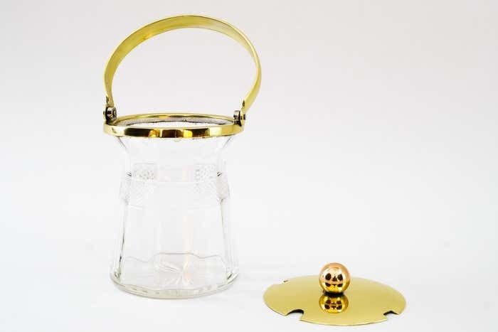 Art Deco Sugar Bowl With Brass And Cut Glass Around 1920s photo for sale