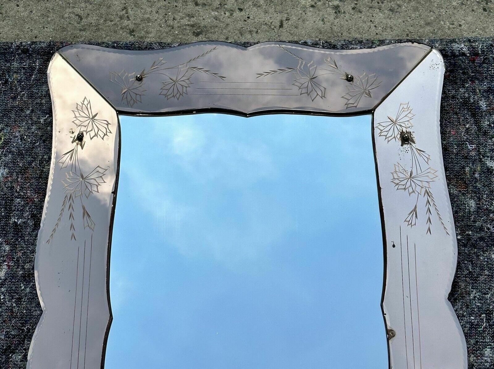 Lovely Antique 1930's Art Deco Peach Glass Bevelled Venetian Flower Petal Mirror photo furniture