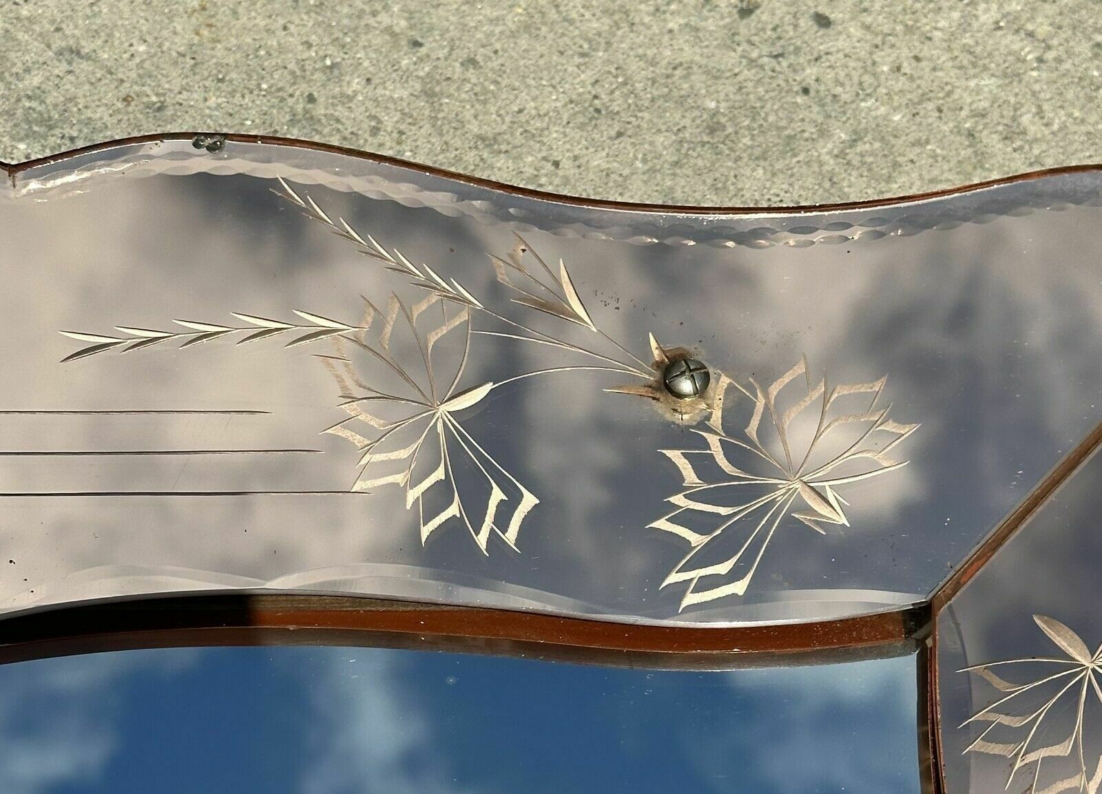 photo buy Lovely Antique 1930's Art Deco Peach Glass Bevelled Venetian Flower Petal Mirror