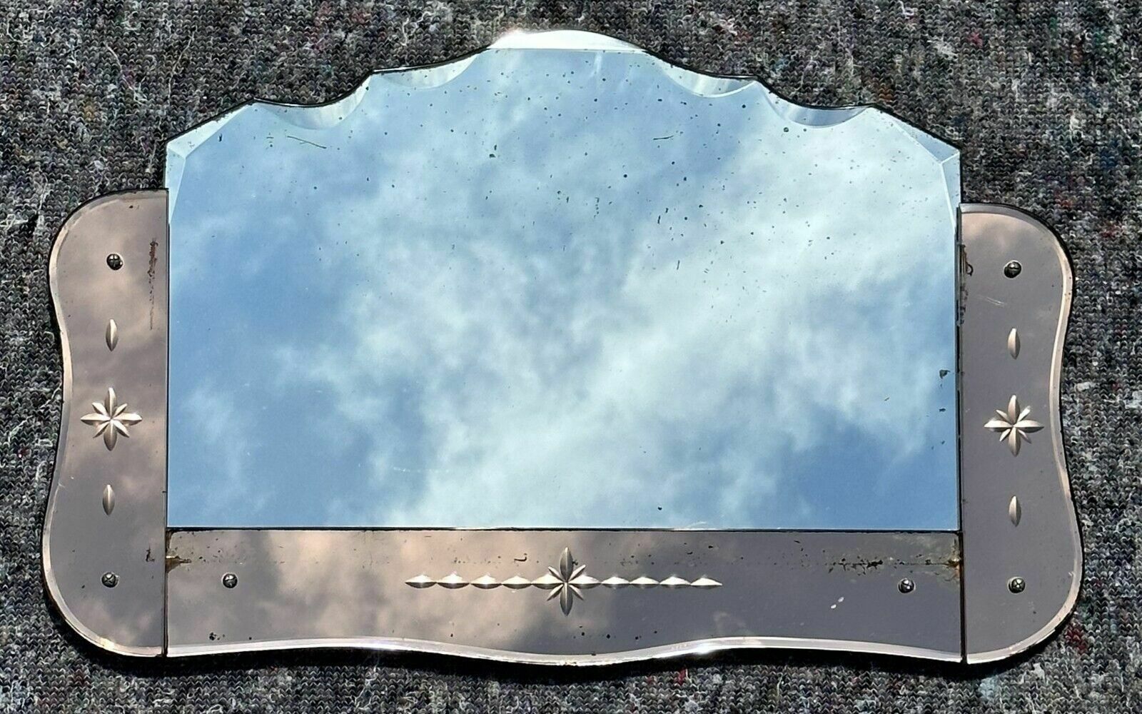 Sublime 1930's Art Deco Peach Glass Bevelled Venetian Flower Petal Mirror