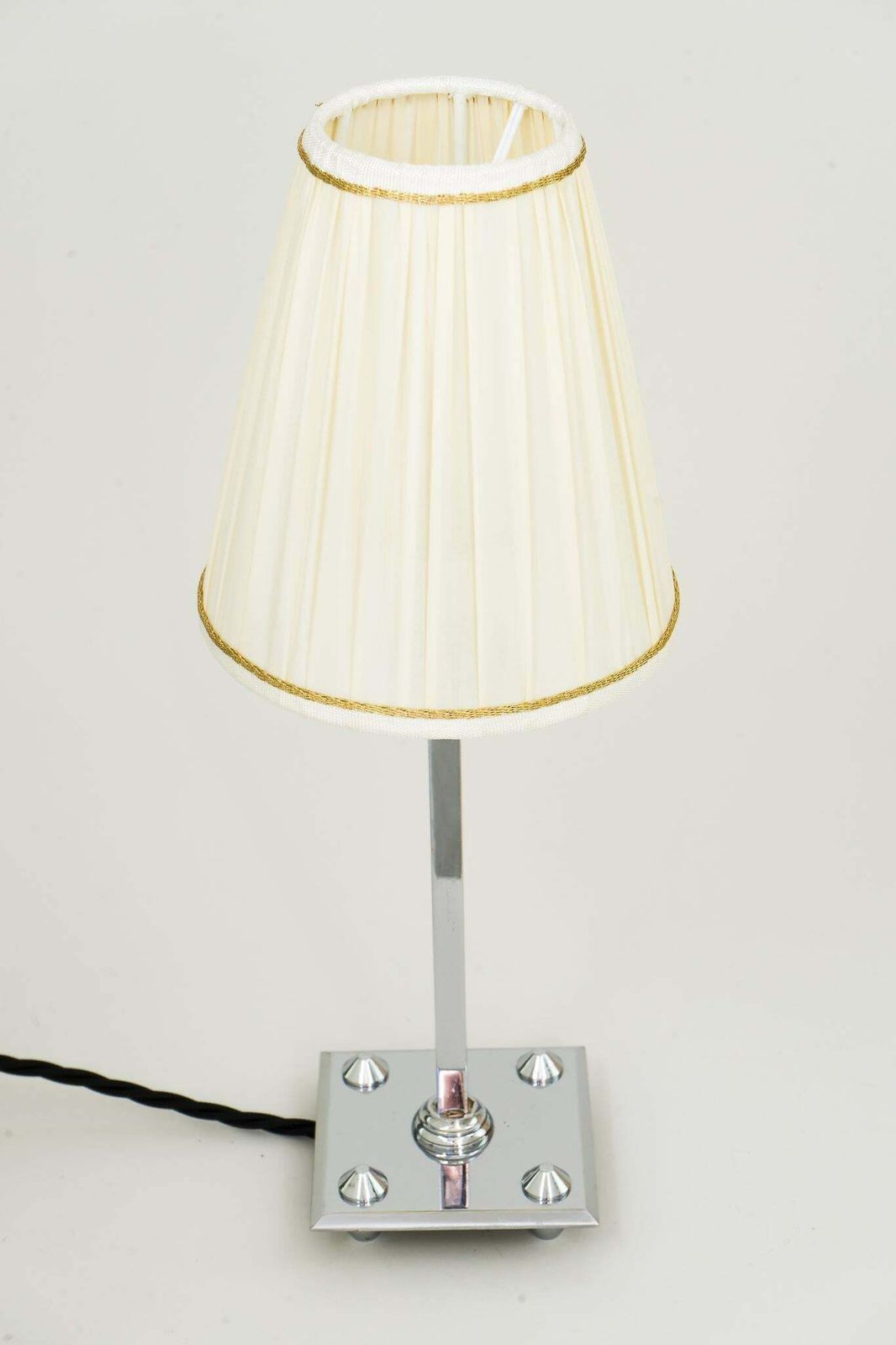 Art Deco Chromed Table Lamp With Fabric Shade, Vienna, Circa 1920s photo Lighting