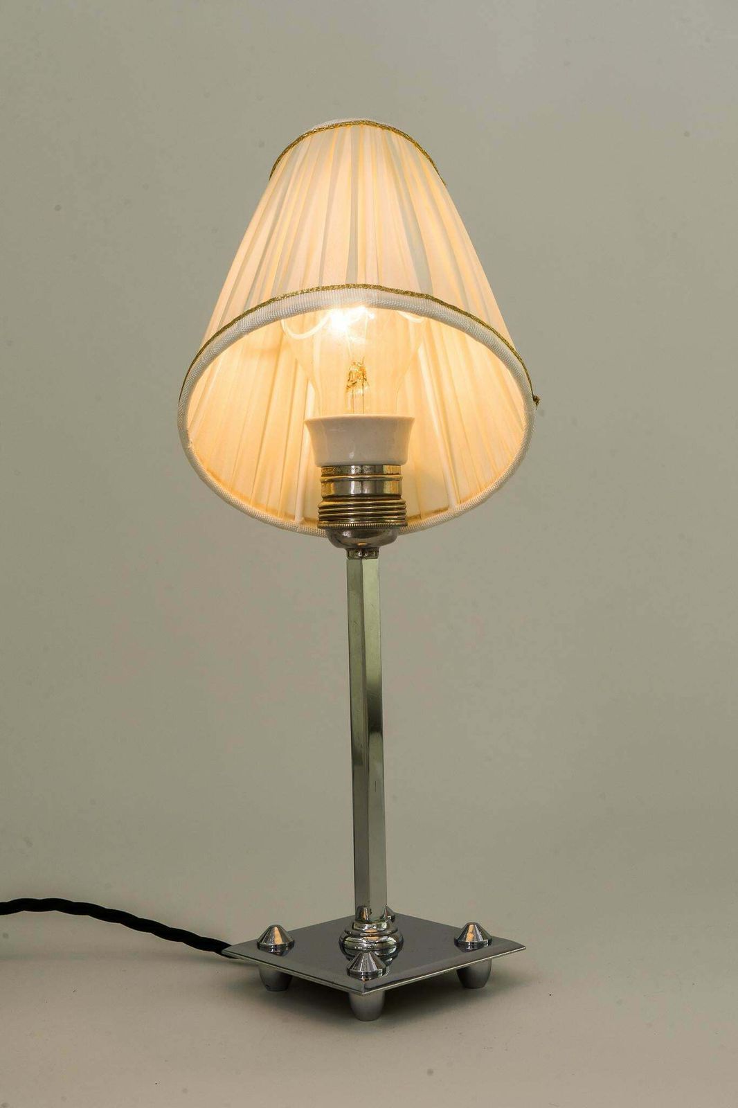 Lighting Art Deco Chromed Table Lamp With Fabric Shade, Vienna, Circa 1920s photo