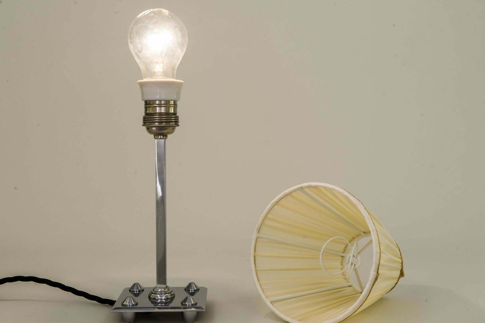 368.0 Art Deco Chromed Table Lamp With Fabric Shade, Vienna, Circa 1920s photo