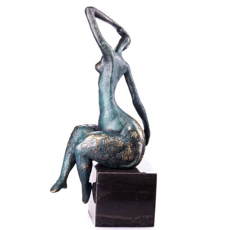 Modern Bronze Nude Figure Sculpture, Bronze Sculpture On Marble Base, Vintage Figurine, Signed, Foundry Mark photo furniture