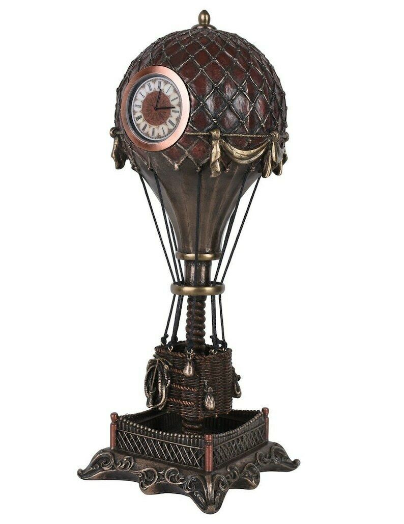 Steampunk Steampunk Hot Air Balloon With Clock Statue Sculpture Cold Cast Statue Bronze Finish