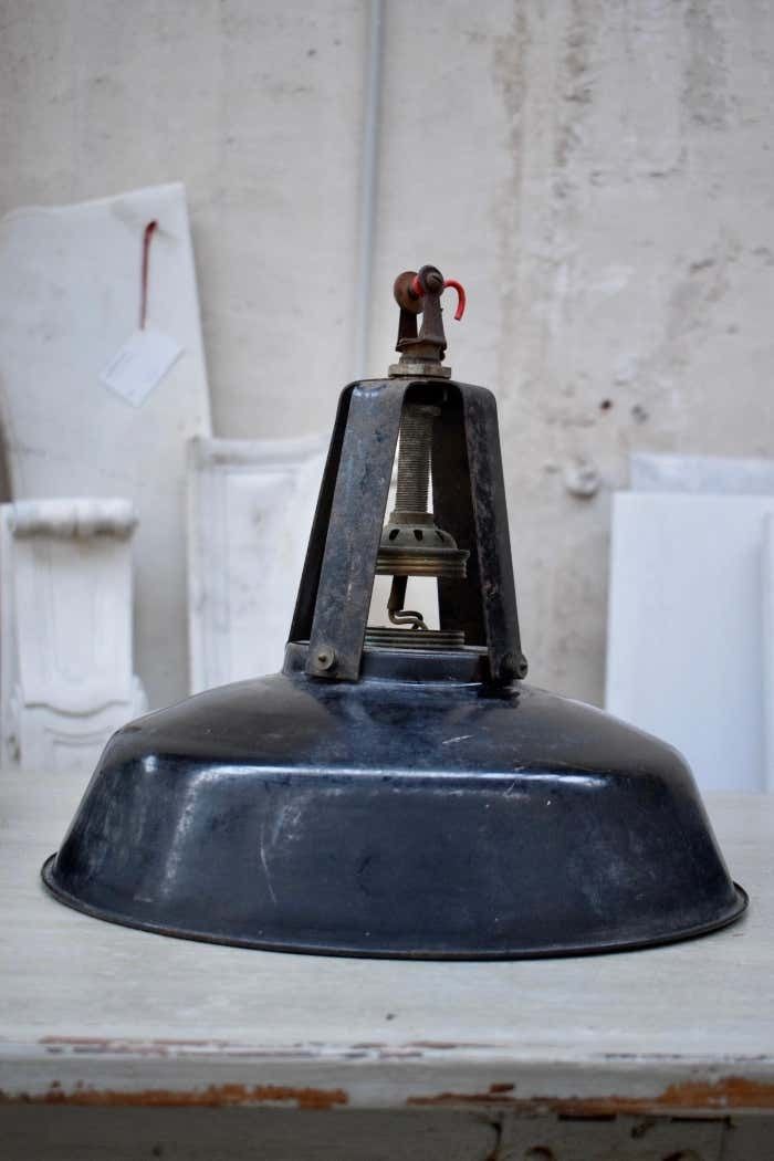 A Set Of Industrial Black Enamel Hanging Lamps Circa 1940s photo 613.0