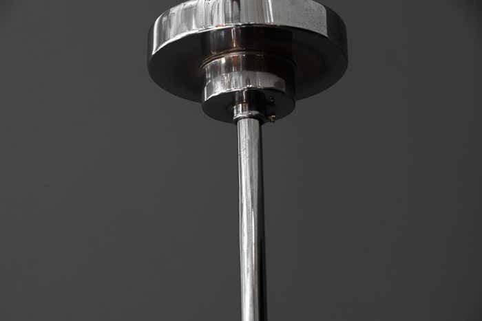 Art Deco Chromed Chandelier With Opal Glass Shades Around 1920s photo buy