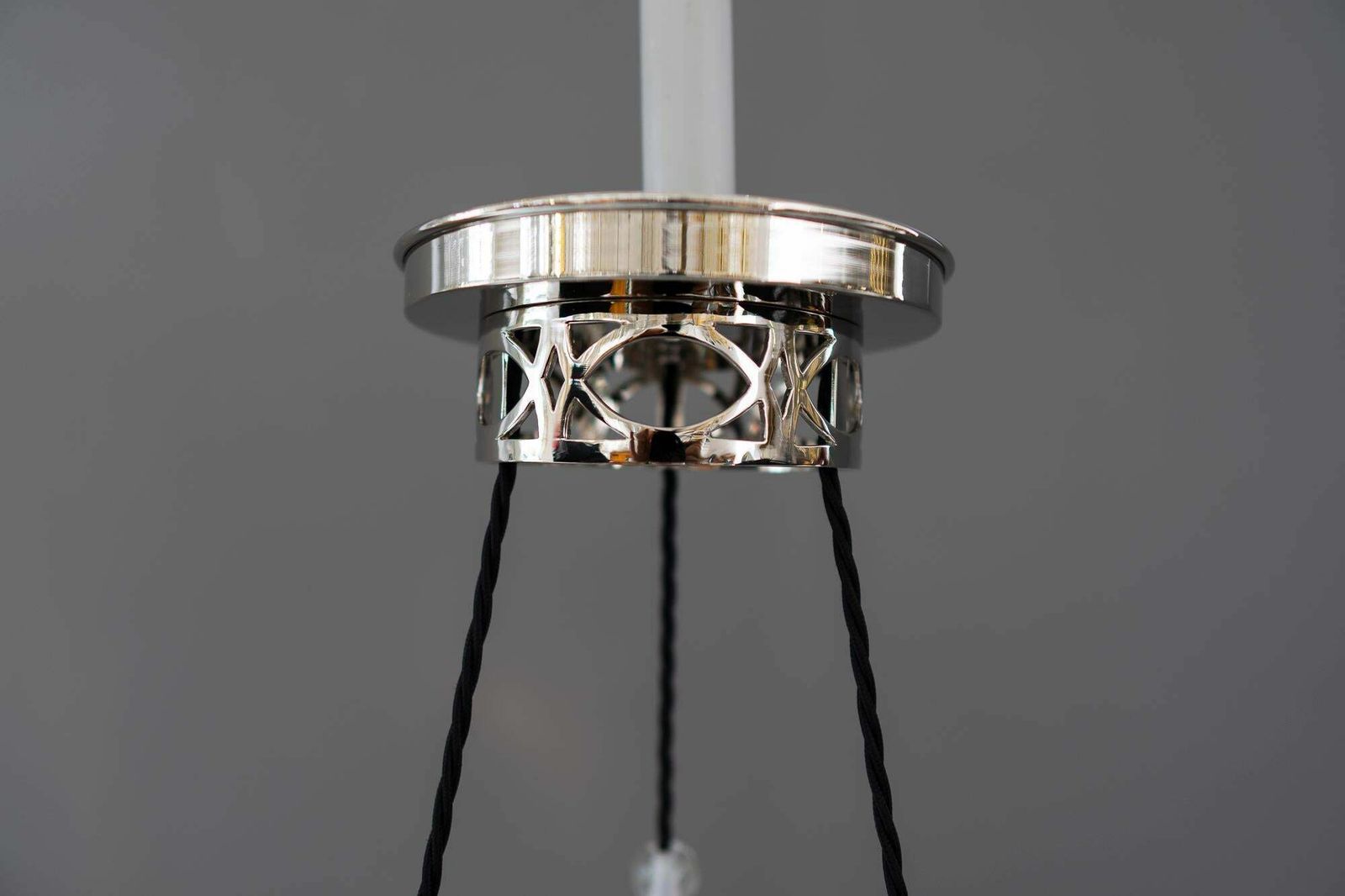 Nickel Plated Art Deco Chandelier With Original Cut Glasses, Circa 1920s photo for sale