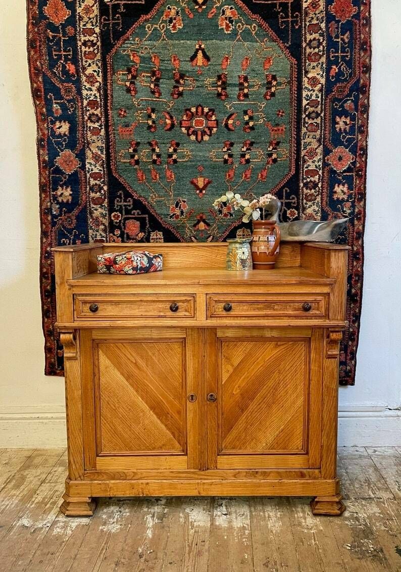 Antique Belgian Chestnut Sideboard W/ Original Fittings & Gallery