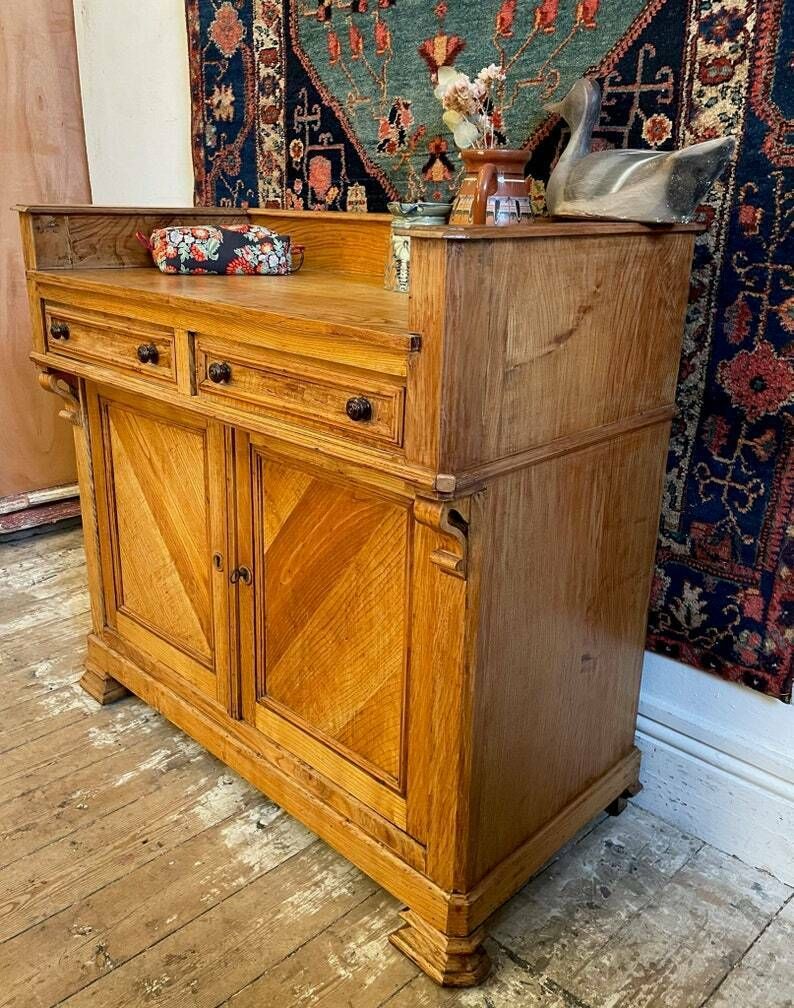 Antique Belgian Chestnut Sideboard W/ Original Fittings & Gallery photo buy