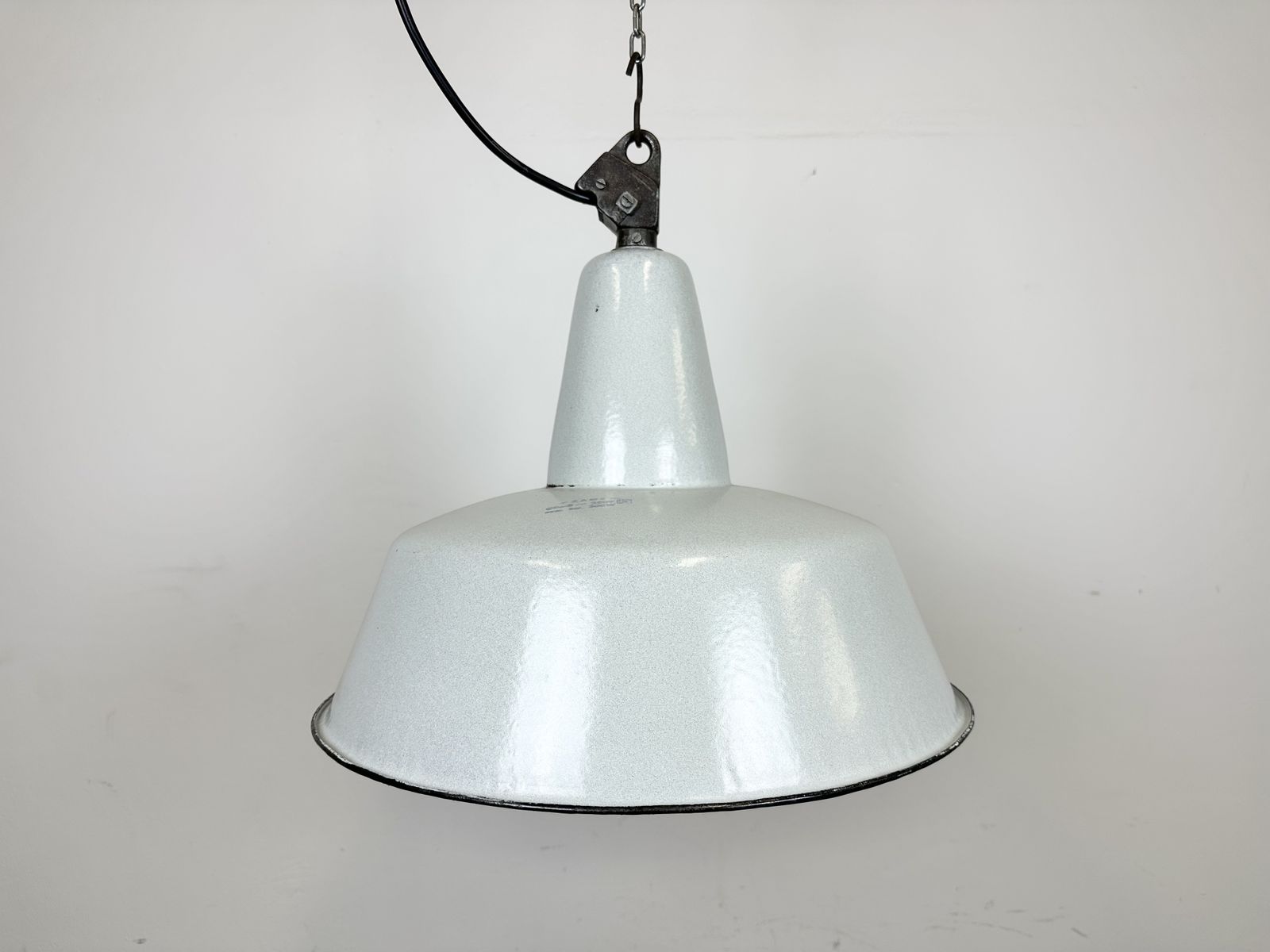 photo for sale Large Industrial Grey Enamel Factory Pendant Lamp From Zaos, 1960s, 8x