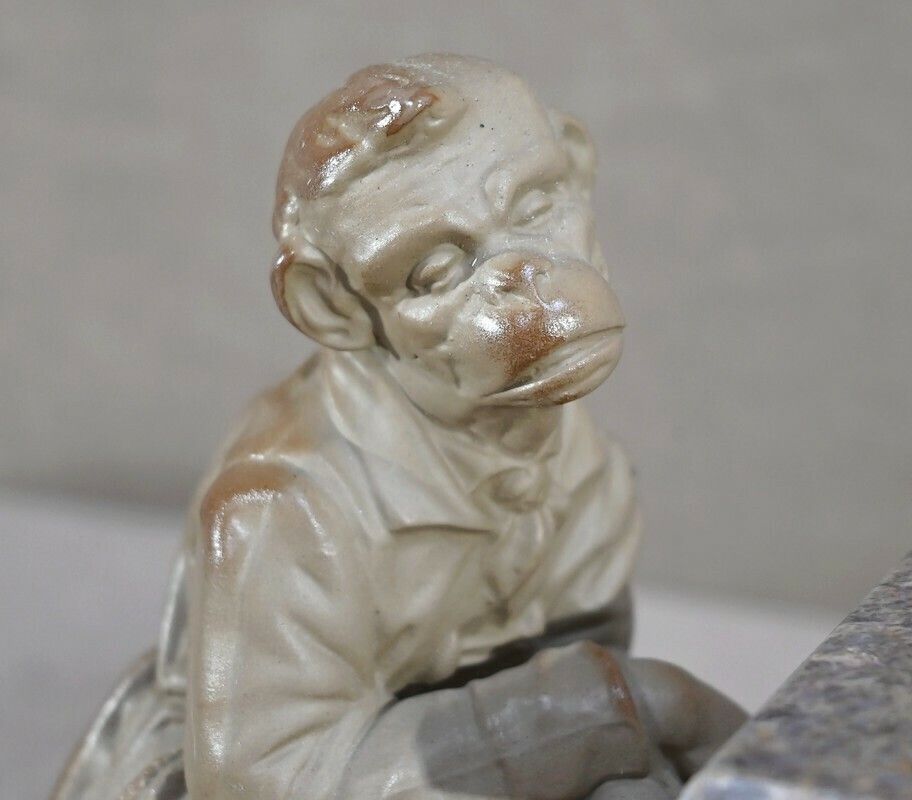 Biscuit And Sandstone Tobacco Jar Music Monkey Manufacture Sarreguemines  Late 19th Century photo vinterior